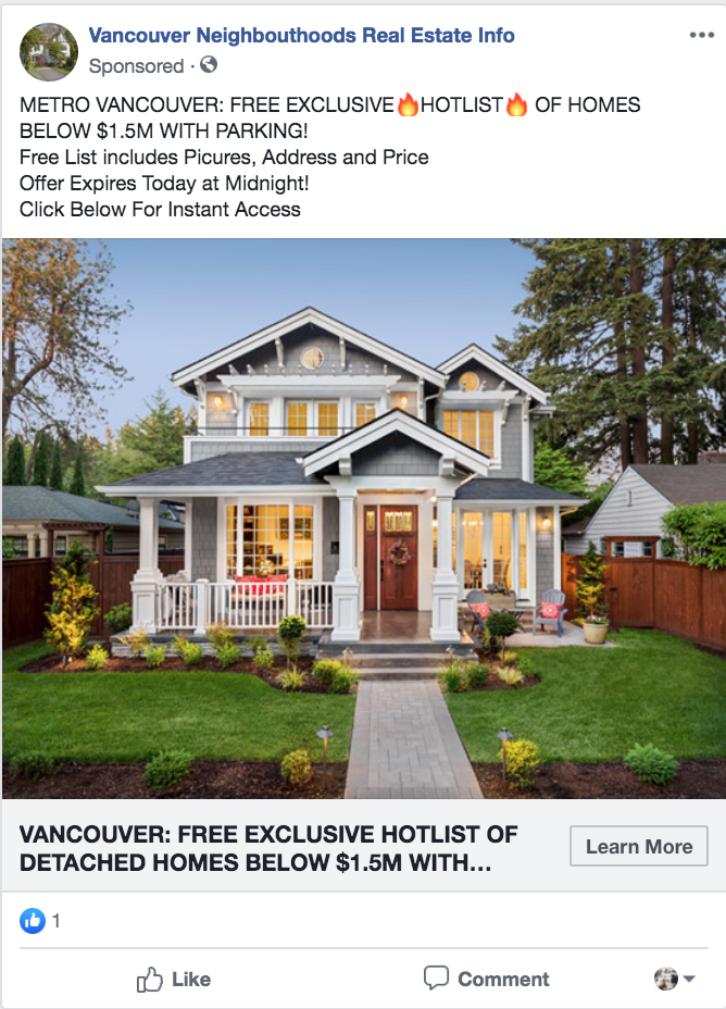 Facebook ads and google ads. Vancouver real estate marketing facebook ads